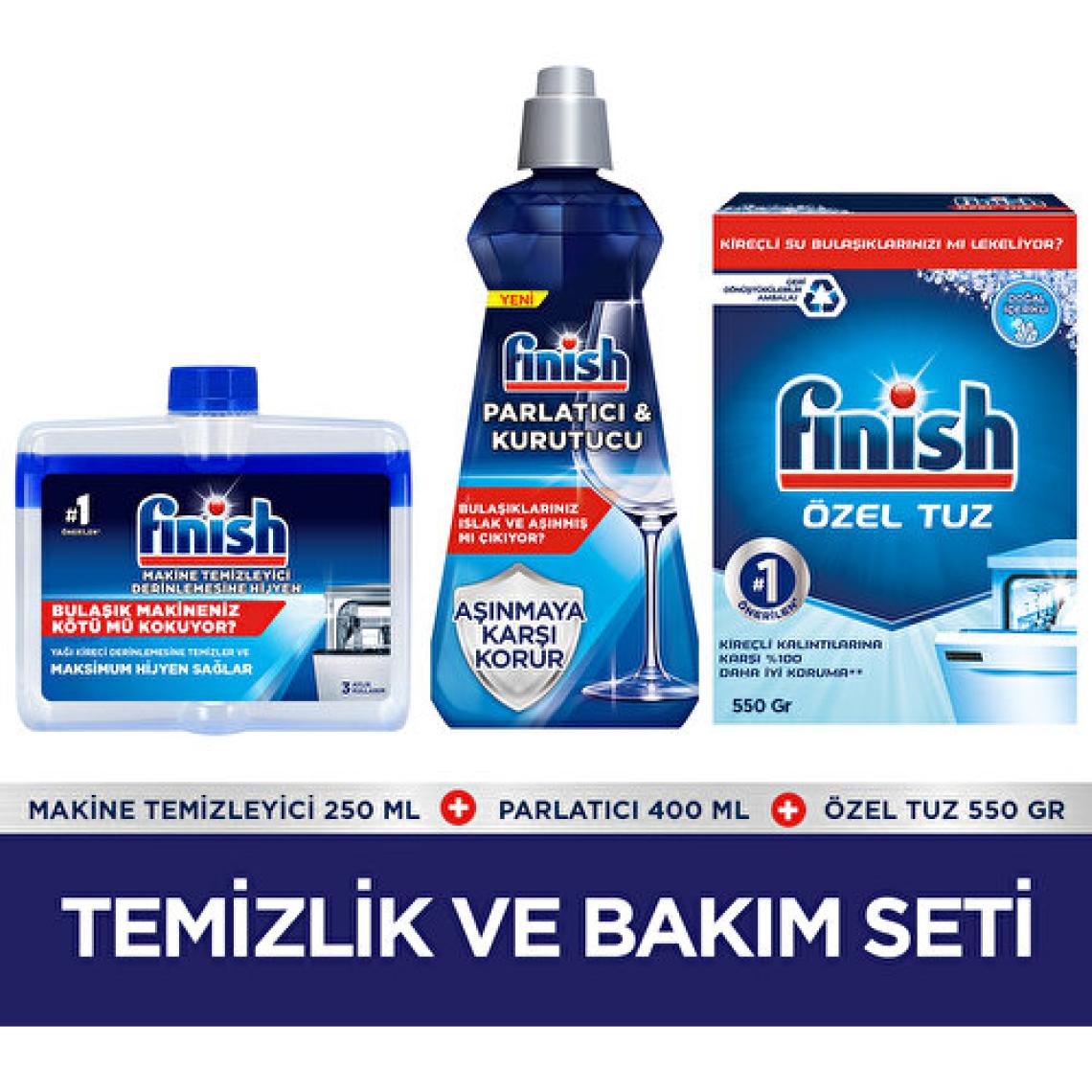 Finish Temizlik ve Bakım Seti (Parlatıcı 400 ml + Makine Temizleyici Sıvı 250 ml + Tuz 500 gr)