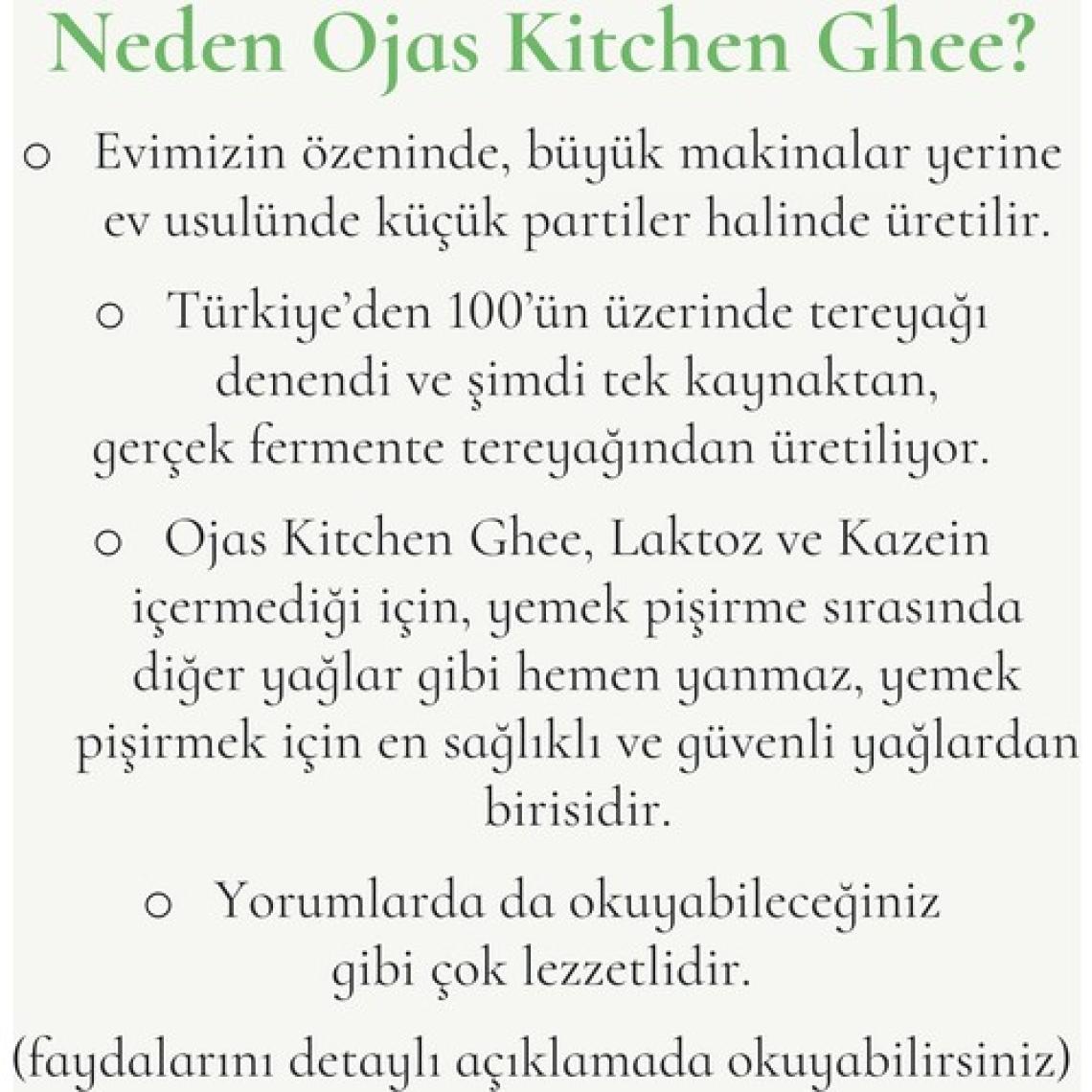 Ojas Kitchen Sade Ghee (Sade Yağ) 225 gr - Laktozsuz Gdo' Suz Saf Yağ / Sadeyağ