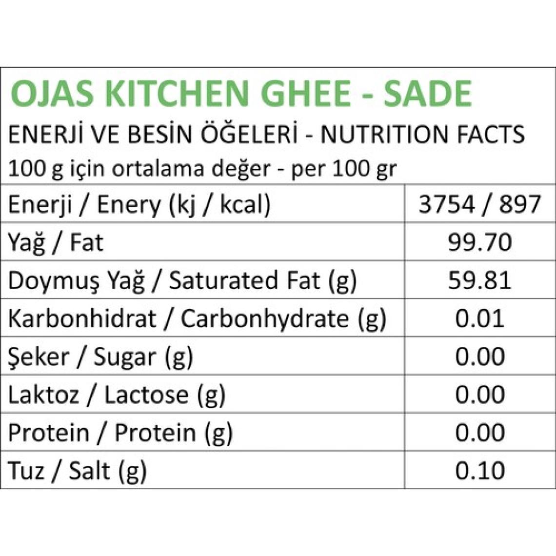 Ojas Kitchen Sade Ghee & Sarımsaklı Ghee Sade Yağ 225 gr x 2'li  Laktozsuz Gdo' Suz  Saf Yağ