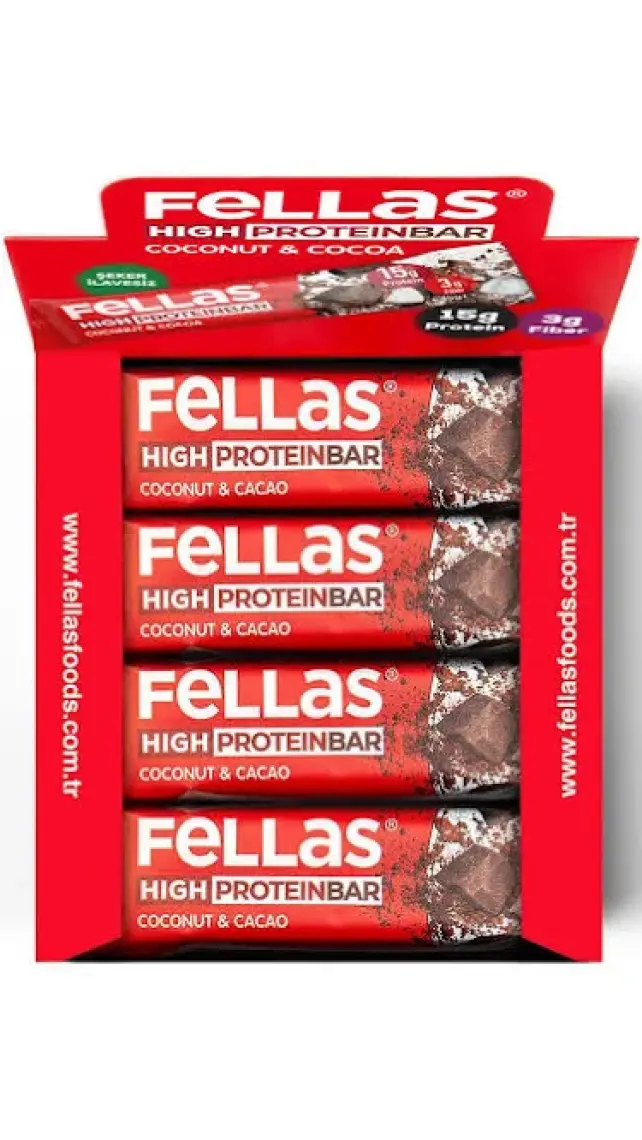 Fellas Hindistan Cevizli ve Kakaolu Yüksek Protein Bar 45 g x 12 Adet