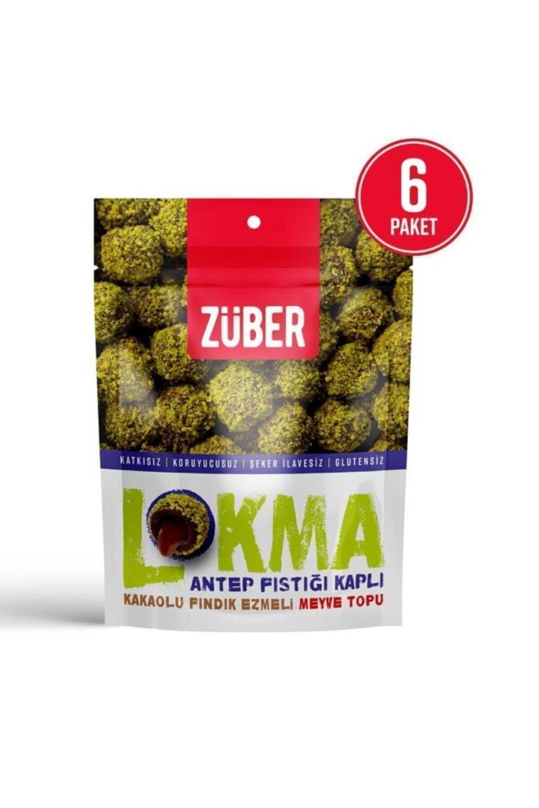 Züber Antep Fıstığı Kaplı Kakaolu Fındık Ezmeli Meyve Topu 96 gr x 6 Paket