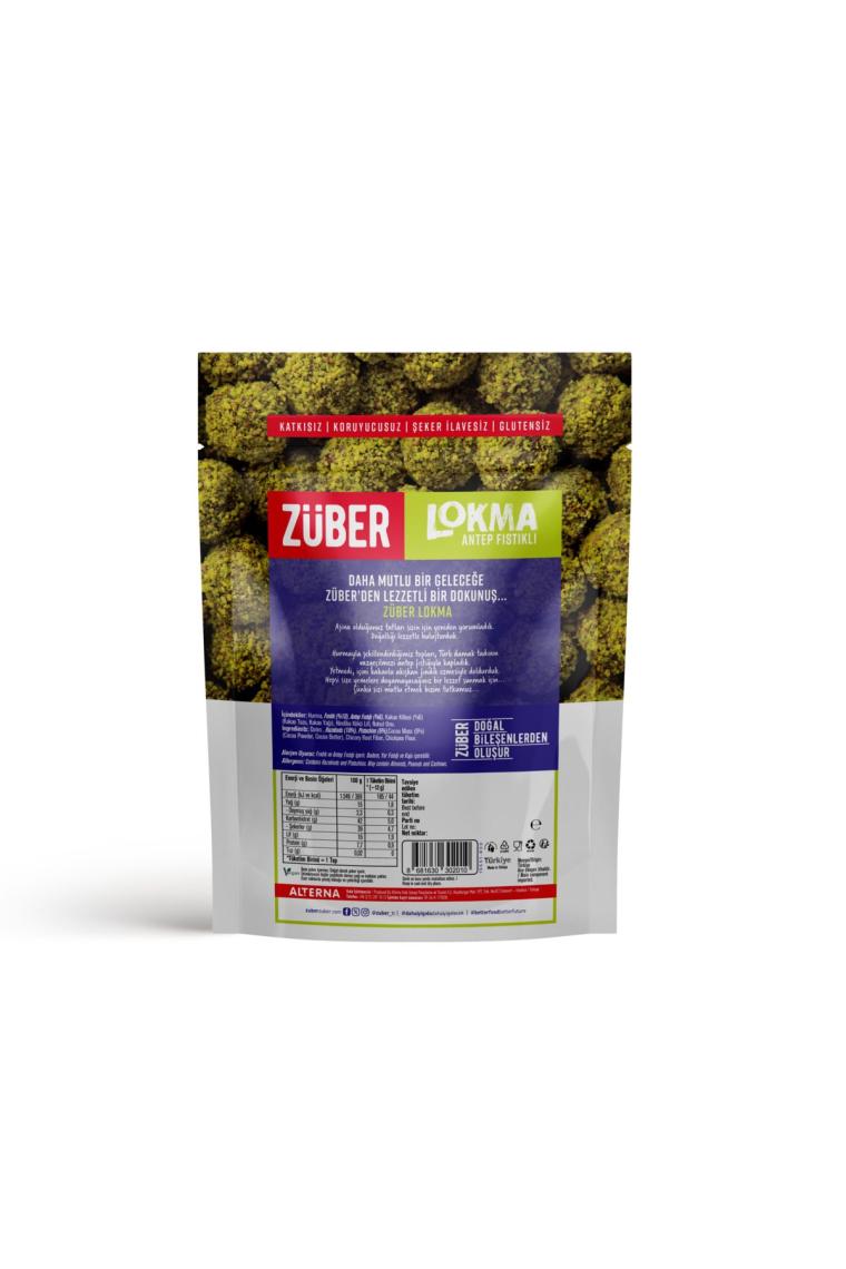Züber Antep Fıstığı Kaplı Kakaolu Fındık Ezmeli Meyve Topu 96 gr x 6 Paket