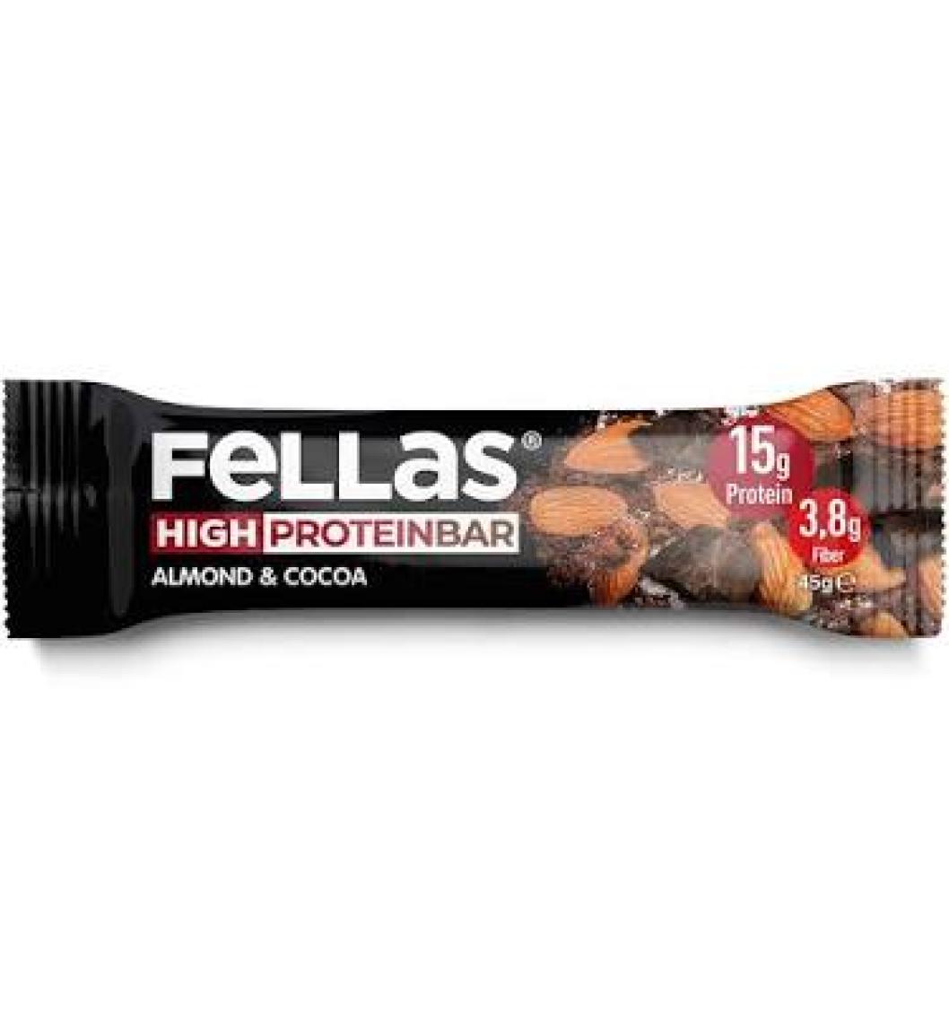 Fellas Bademli ve Kakaolu Yüksek Protein Bar 45 g x 12 Adet