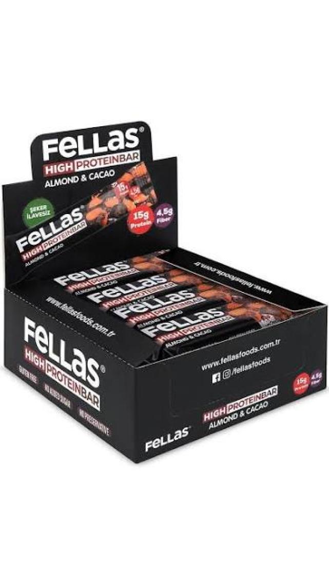 Fellas Bademli ve Kakaolu Yüksek Protein Bar 45 g x 12 Adet