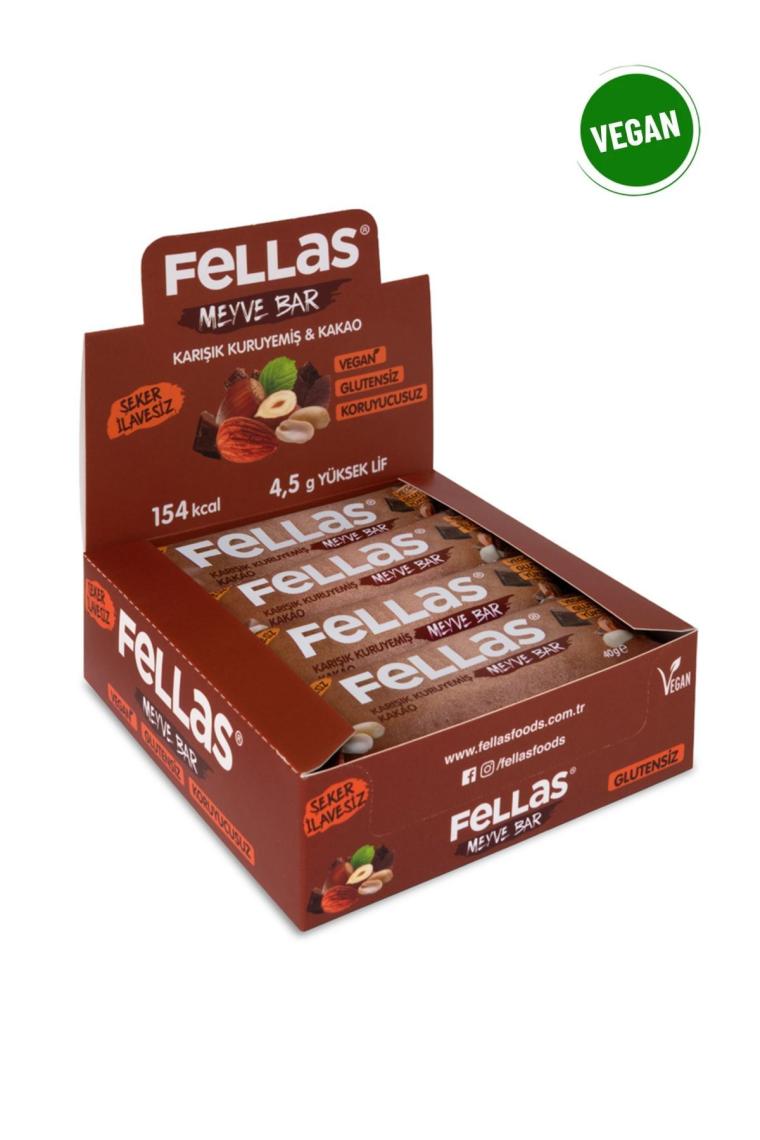 Meyve Bar - Karışık Kuruyemişli ve Kakaolu  40 gr x 12 Adet