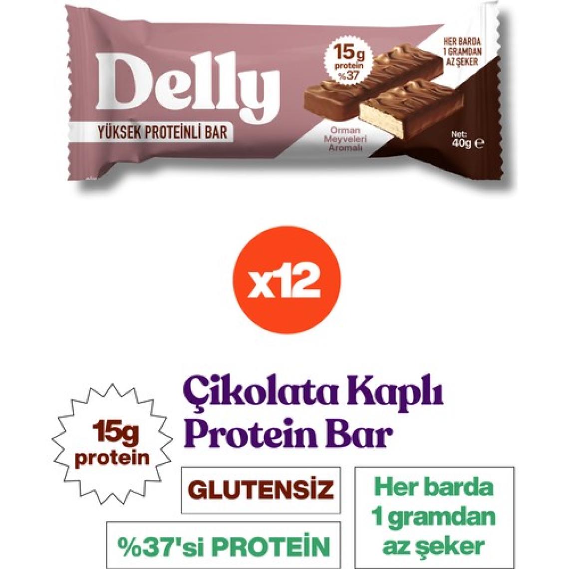Delly Orman Meyveleri Aromalı, Çikolata Kaplı, Yüksek Protein Bar 40G