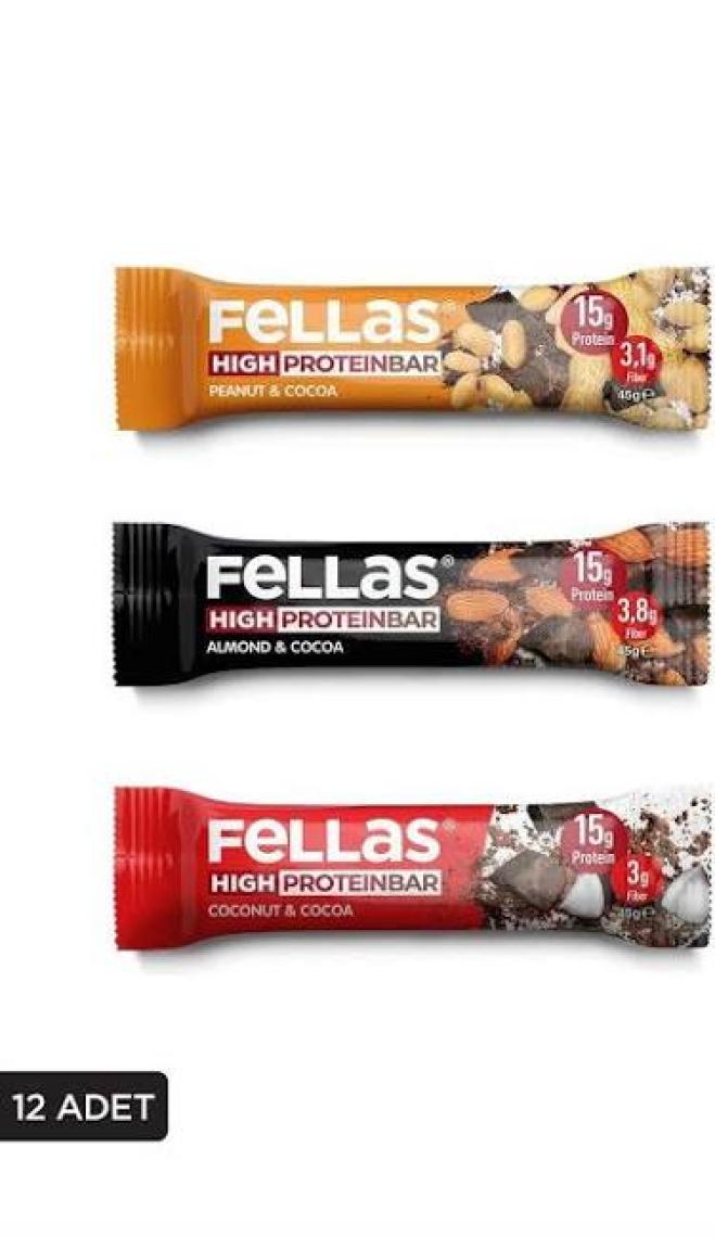 Fellas Yüksek Protein Bar 45 gr Karma Kutu 12 Adet ( 3 Çeşit)