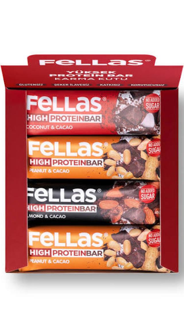 Fellas Yüksek Protein Bar 45 gr Karma Kutu 12 Adet ( 3 Çeşit)