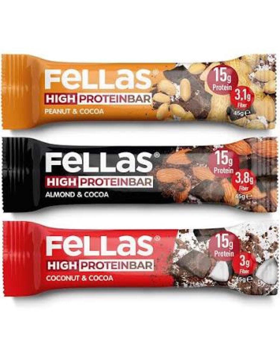 Fellas Yüksek Protein Bar 45 gr Karma Kutu 12 Adet ( 3 Çeşit)