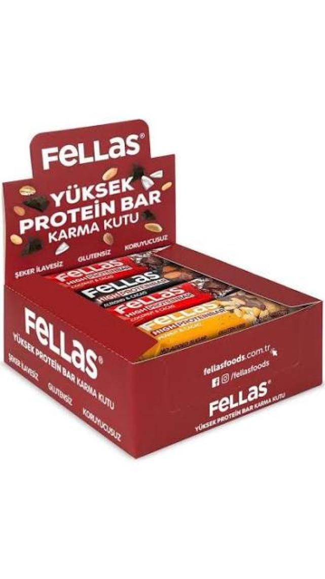 Fellas Yüksek Protein Bar 45 gr Karma Kutu 12 Adet ( 3 Çeşit)
