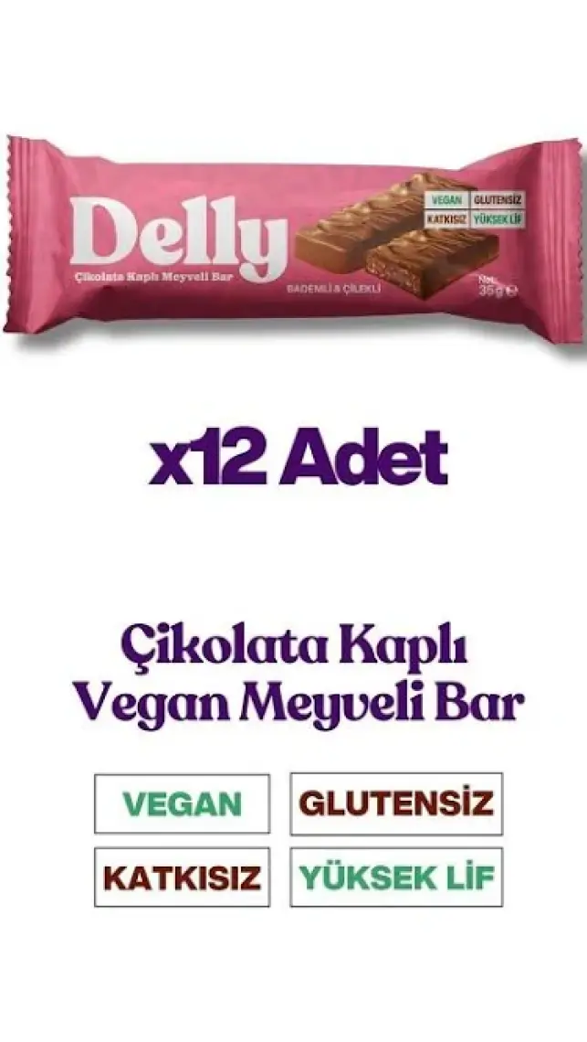 Delly Çikolata Kaplı - Bademli & Çilekli Meyveli Bar 35g X 12 Adet