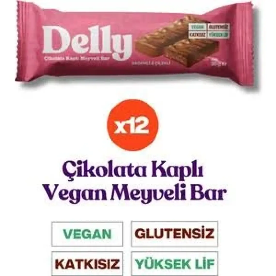 Delly Çikolata Kaplı - Bademli & Çilekli Meyveli Bar 35g X 12 Adet