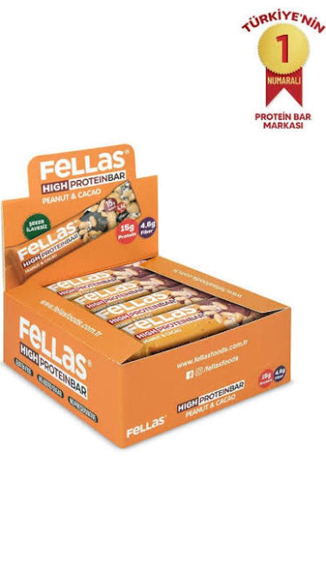 Fellas Yer Fıstıklı ve Kakaolu Yüksek Protein Bar 45 g x 12 Adet
