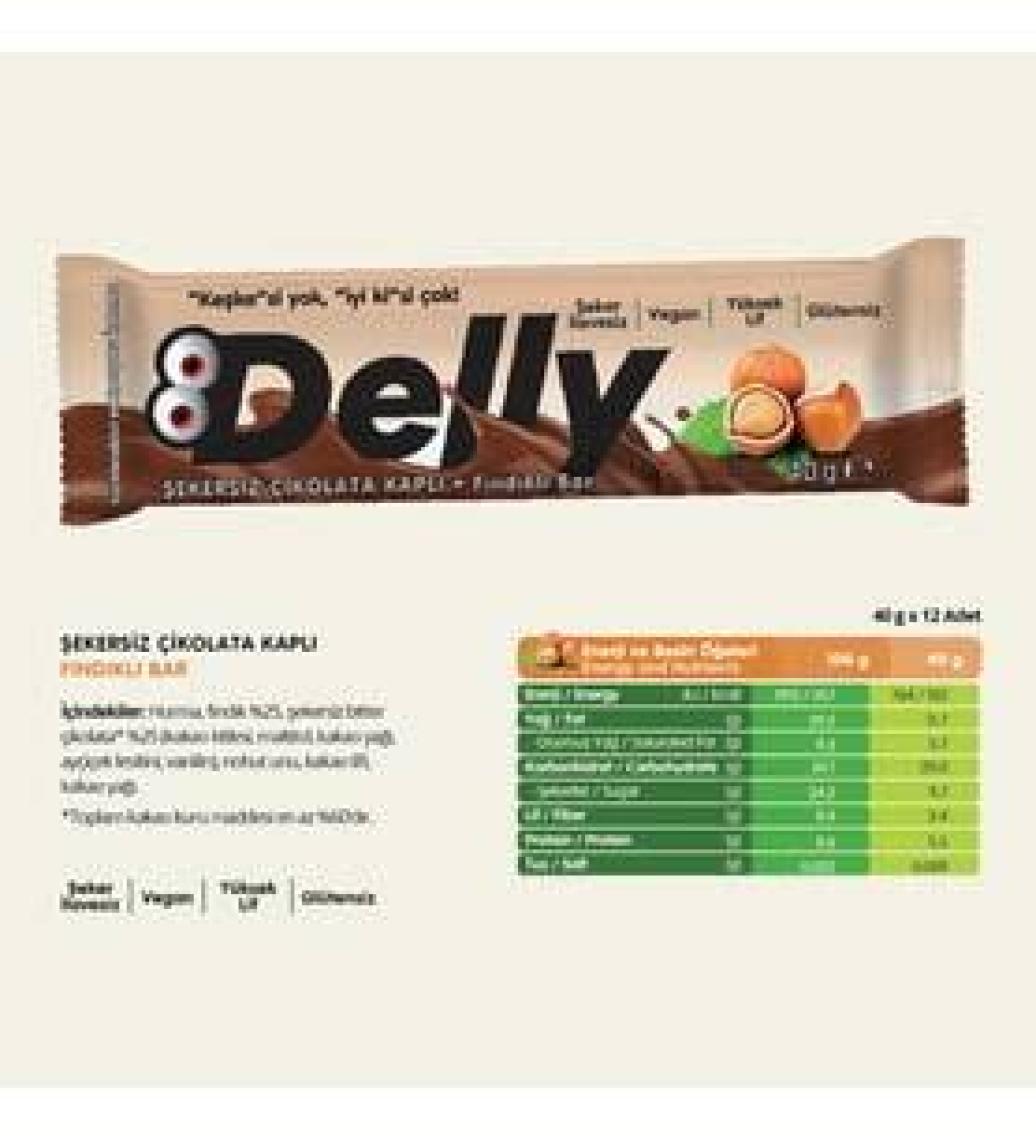 Delly Çikolata Kaplı - Fındıklı Meyveli Bar 35g X 12 Adet