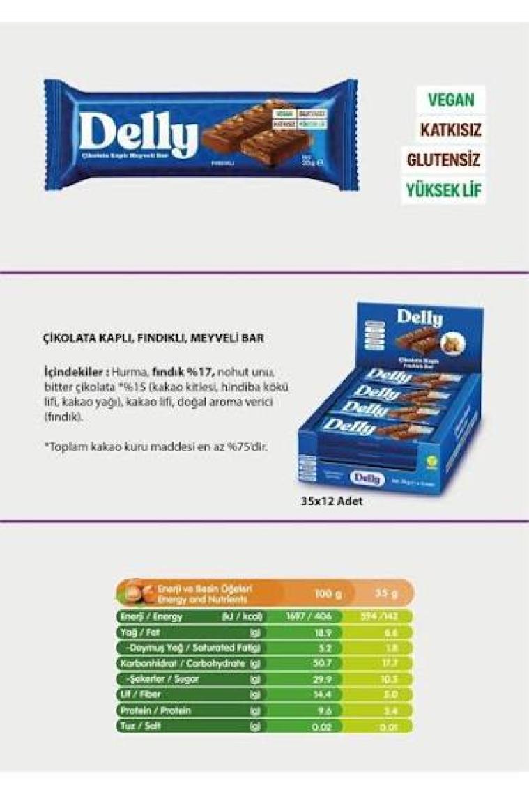 Delly Çikolata Kaplı - Fındıklı Meyveli Bar 35g X 12 Adet
