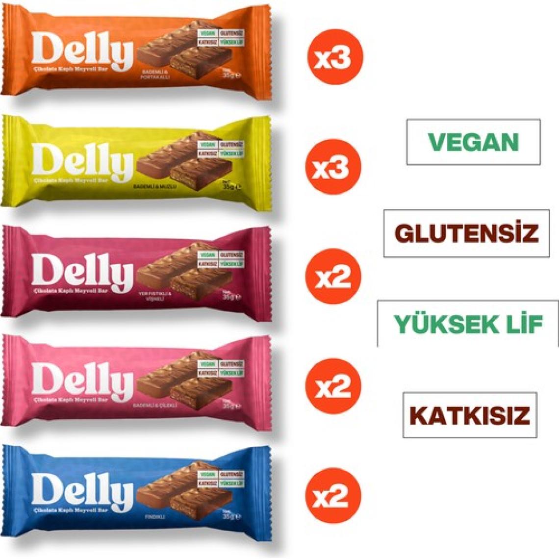Delly Çikolata Kaplı - Meyveli Bar Karışık Kutu 35g X 12 Adet