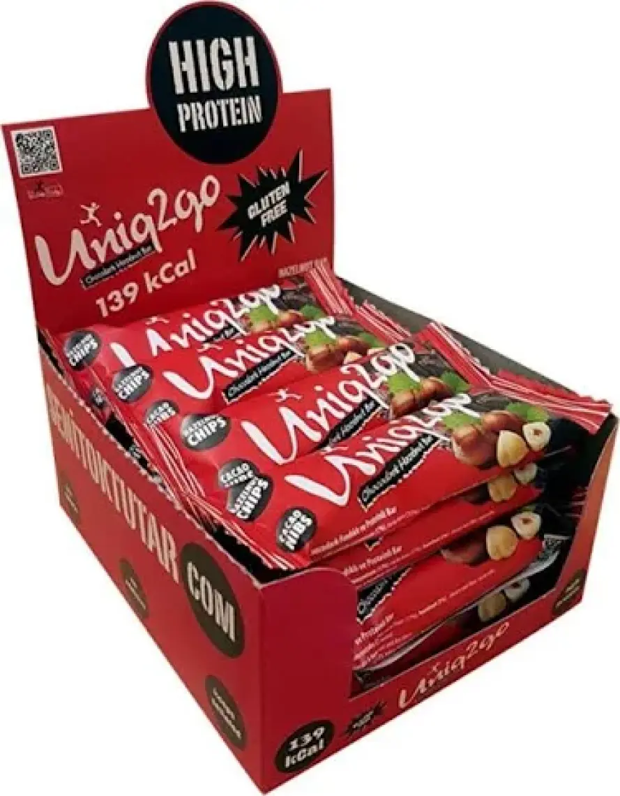 UNIQ2GO Chocodark Fındıklı Bitter 16’lı Kutu 38G Protein Bar