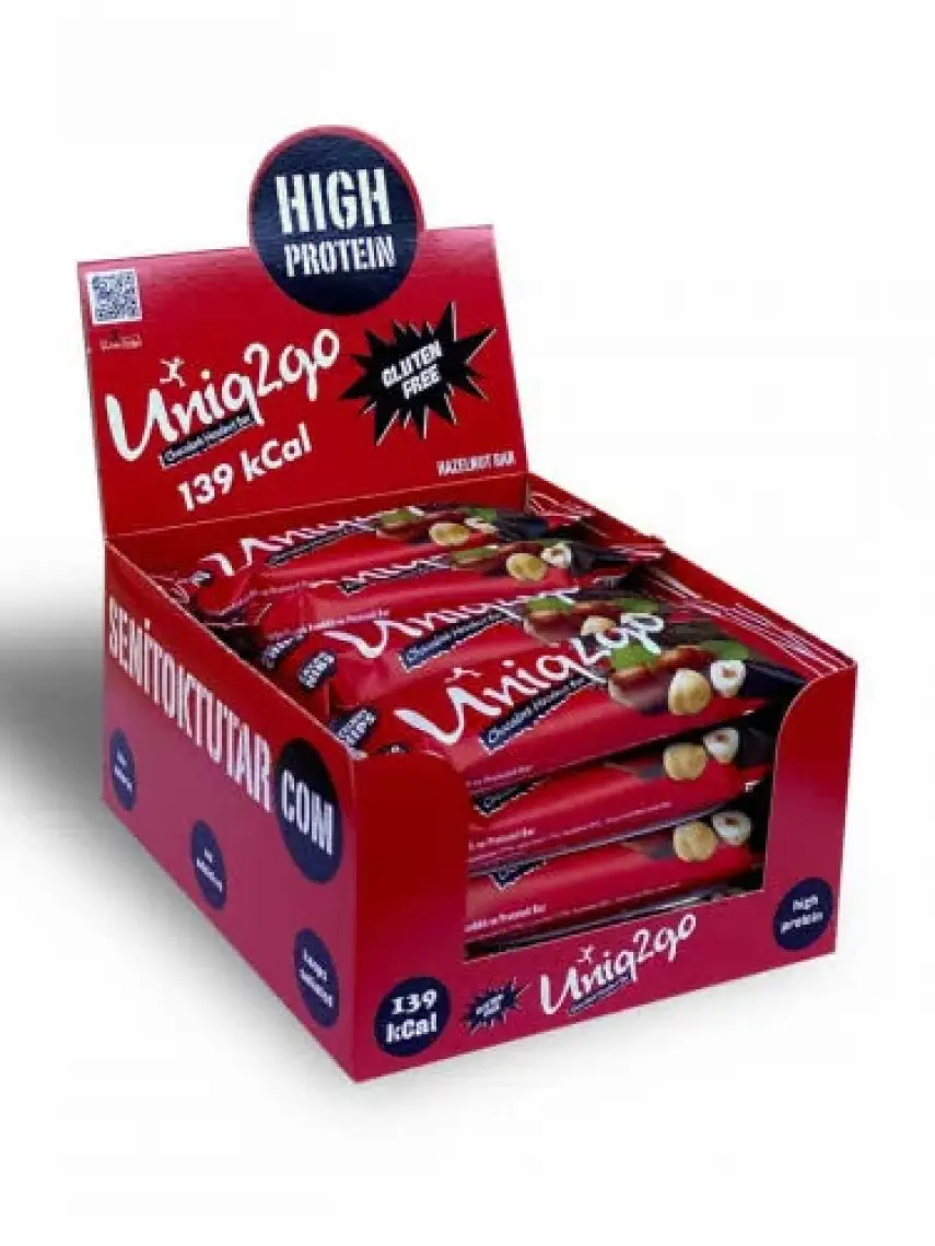 UNIQ2GO Chocodark Fındıklı Bitter 16’lı Kutu 38G Protein Bar