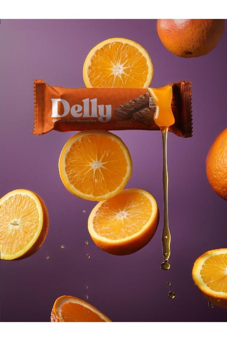 Delly Çikolata Kaplı - Bademli & Portakallı Meyveli Bar 35g X 12 Adet