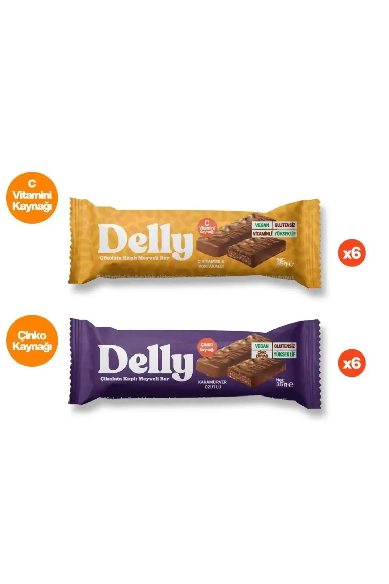 Delly 12 Adet Çikolata Kaplı Karamürver Özütlü ve C Vitaminli Meyveli Bar