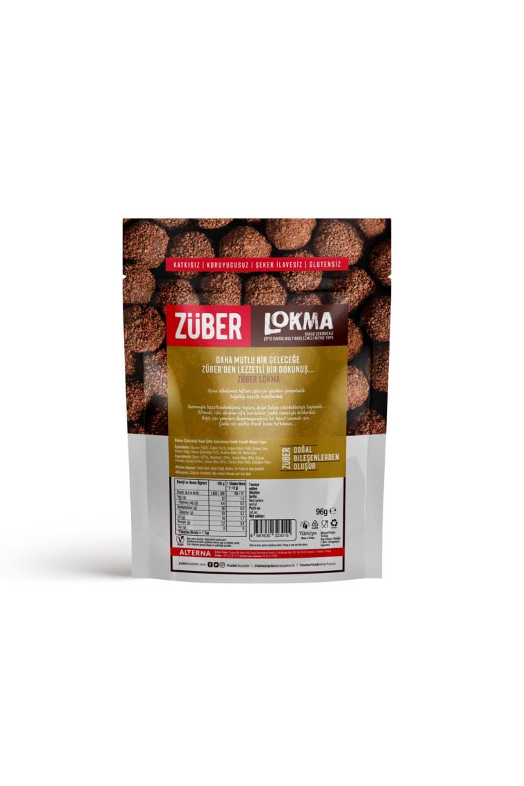 Züber Lokma Kakao Çekirdeği Kaplı Fındık Ezmeli Meyve Topu 6 x 96 gr