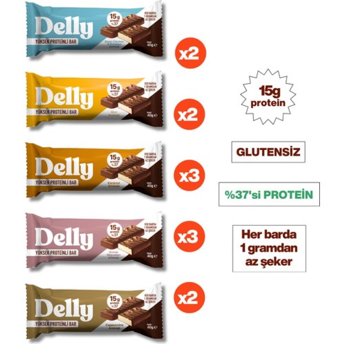 Delly Çikolata Kaplı Yüksek Proteinli Bar - Karışık Kutu 40G 12 Adet