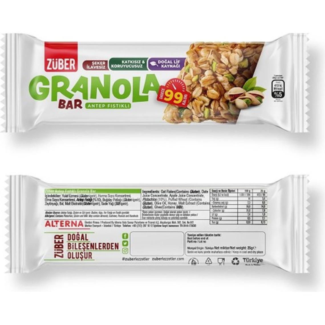 Züber Antep Fıstıklı Granola Bar 15x25 gr