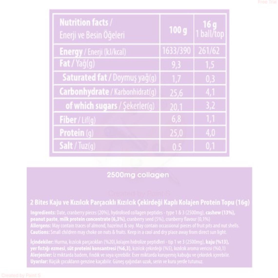 UNIQ2GO 2 Bites Kaju ve Kızılcık Parçacıklı Kolajen-Protein Topları (10 Adet x 16 Gr)