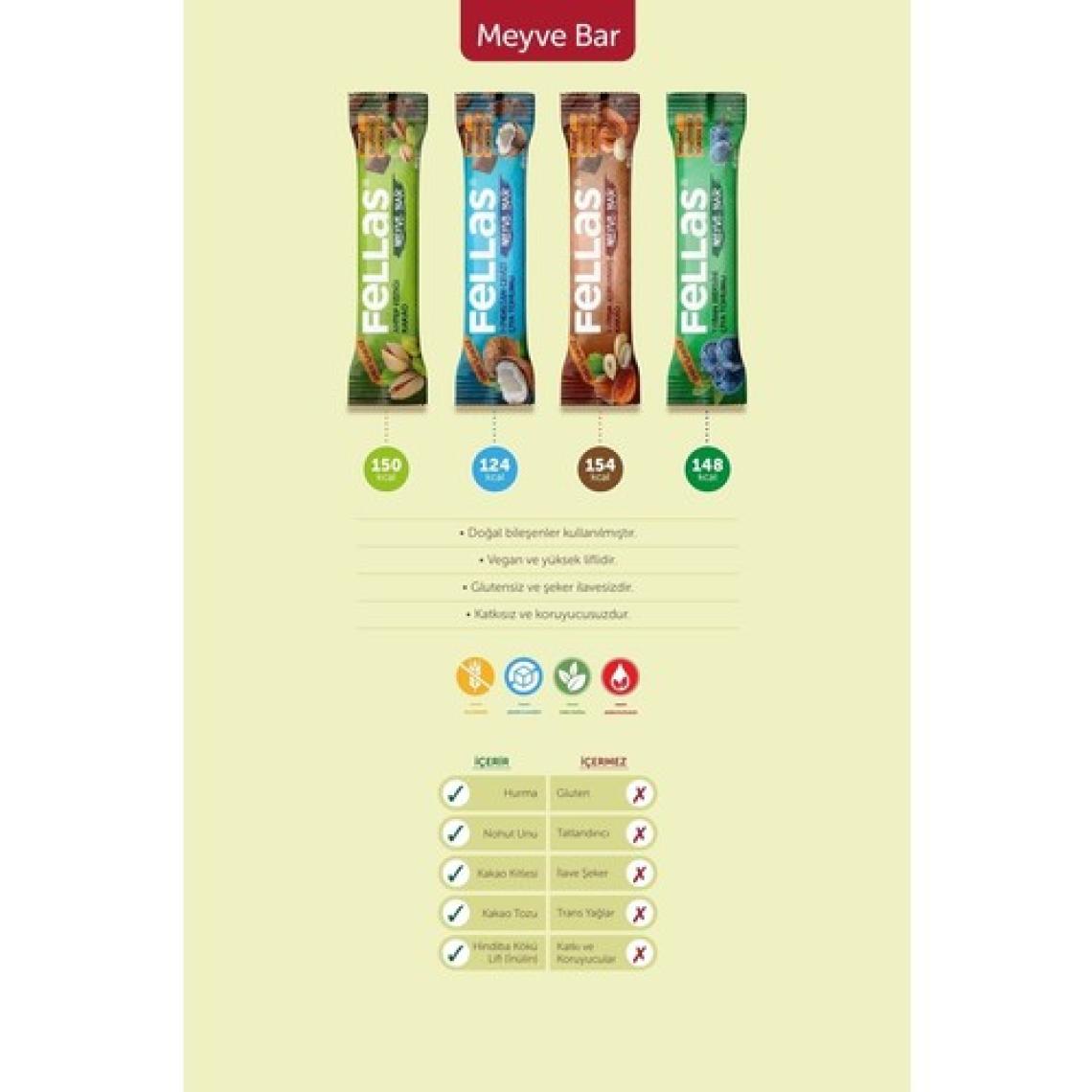 Fellas Meyve Bar 40 G Süper Ikili Kutu 24 Adet - Antep Fıstıklı x 12 Adet + Karışık Kuruyemişli x 12 Adet