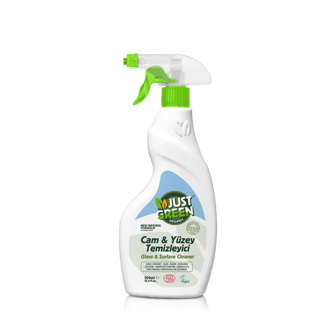 Just Green Organic Bitkisel Cam Ve Yüzey Temizleyici, %100 Bitkisel - Doğal Ve Etkili Temizlik (500 ML) - Yerli Üretim