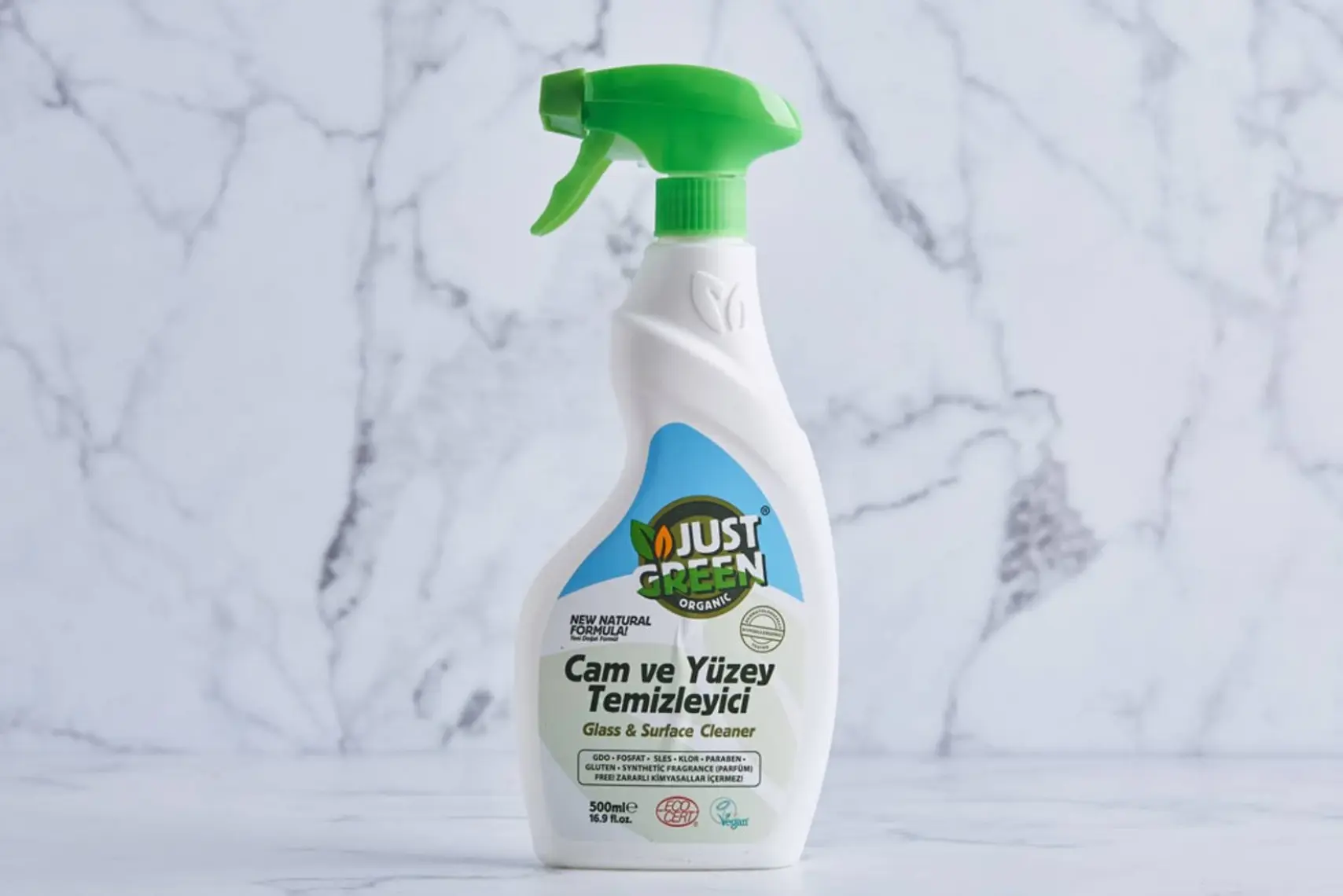 Just Green Organic Bitkisel Cam Ve Yüzey Temizleyici, %100 Bitkisel - Doğal Ve Etkili Temizlik (500 ML) - Yerli Üretim