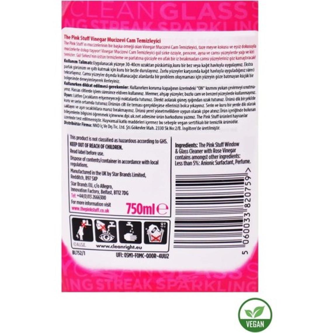 The Pink Stuff Vinegar Mucizevi Cam Temizleyici 750 ml