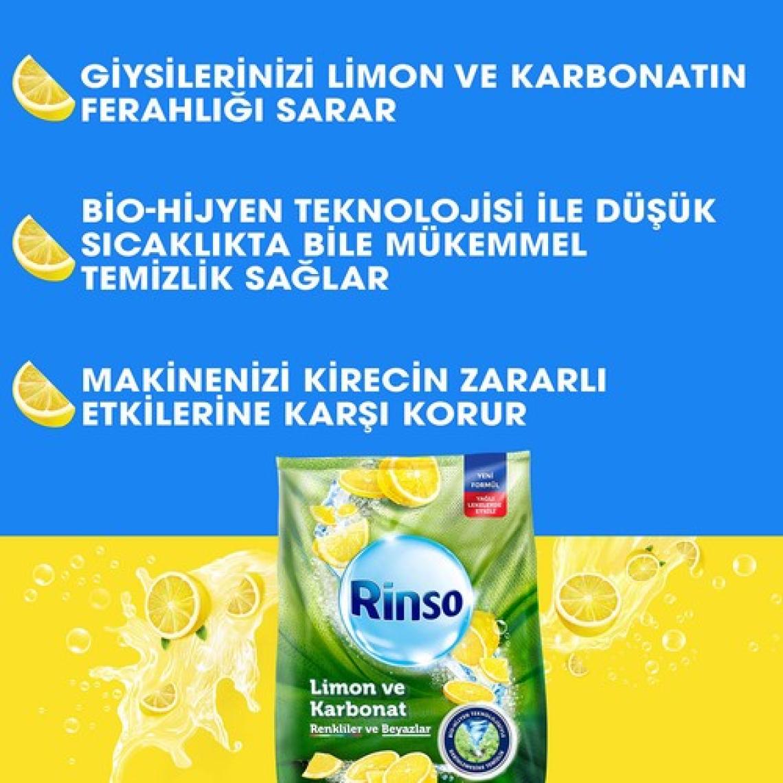 Rinso Toz Çamaşır Deterjanı Limon ve Karbonat Renkliler ve Beyazlar İçin 4 KG