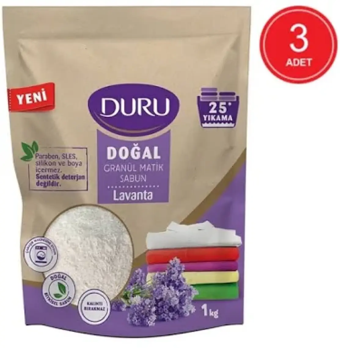 Duru Doğal Granül Matik Sabun Lavanta 1 kg x 3 Adet 75 Yıkama
