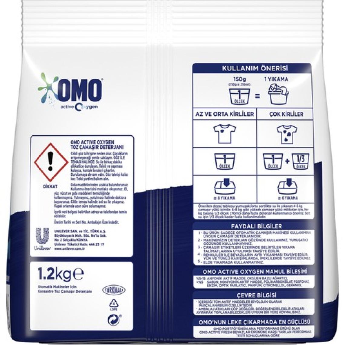 Omo Active Oxygen Toz Çamaşır Deterjanı Beyazlar İçin En Zorlu Lekeleri İlk Yıkamada Çıkarır 1,2 KG