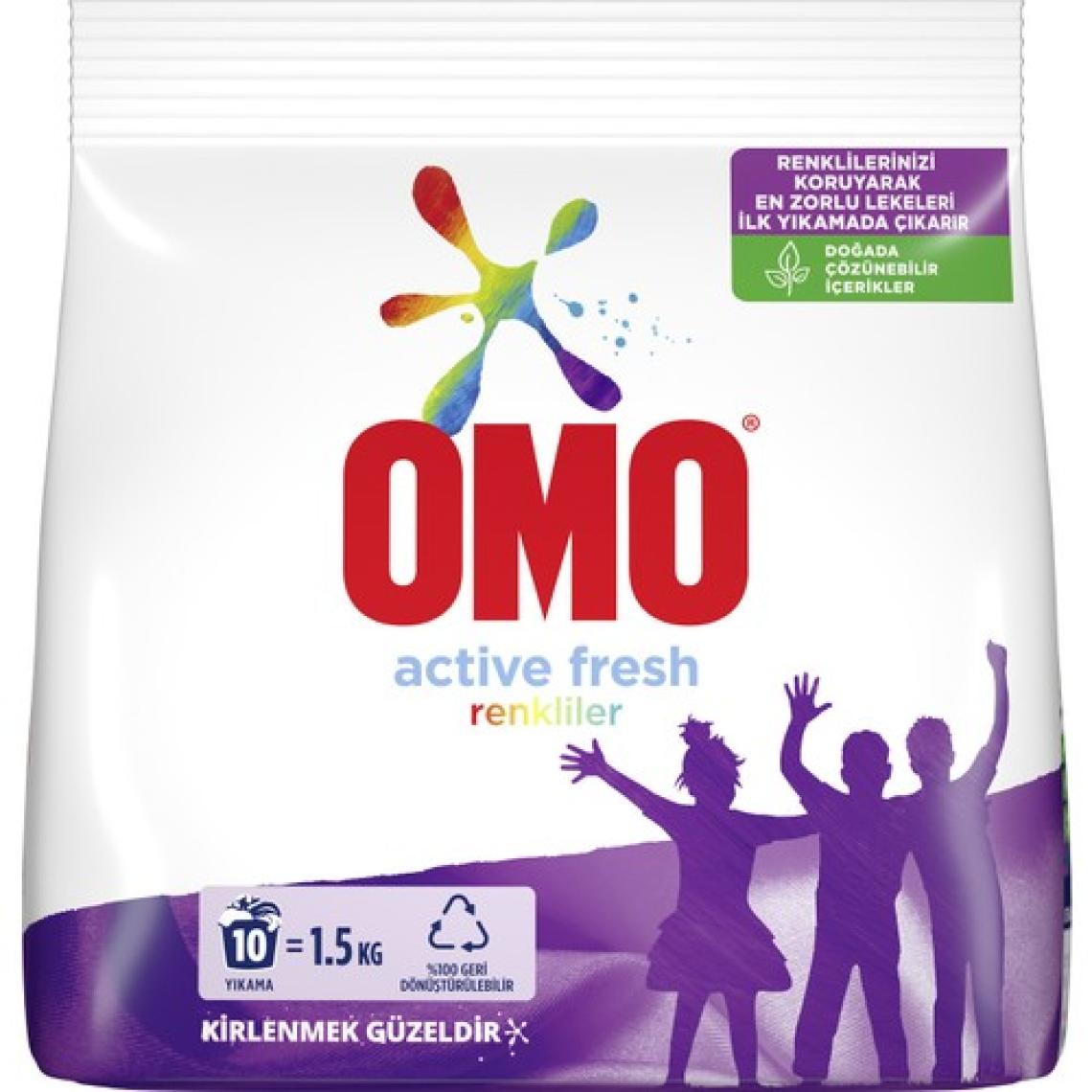 Omo Active Fresh Toz Çamaşır Deterjanı Renkliler İçin Renklilerinizi Koruyarak En Zorlu Lekeleri İlk Yıkamada Çıkarır 1.5 KG 10 Yıkama 1 Adet