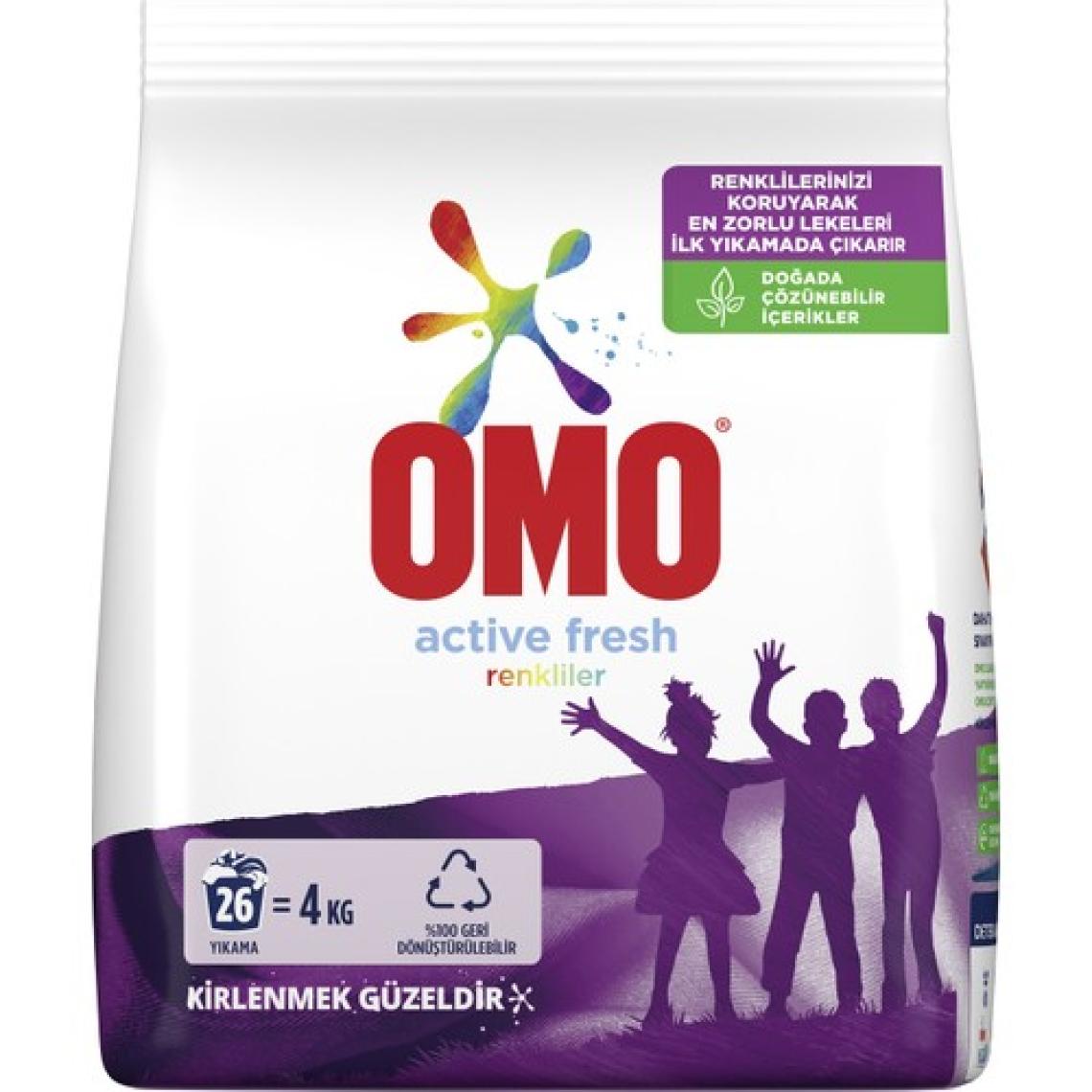 Omo Active Fresh Toz Çamaşır Deterjanı Renkliler İçin Renklilerinizi Koruyarak En Zorlu Lekeleri İlk Yıkamada Çıkarır 4 KG 26 Yıkama 1 Adet