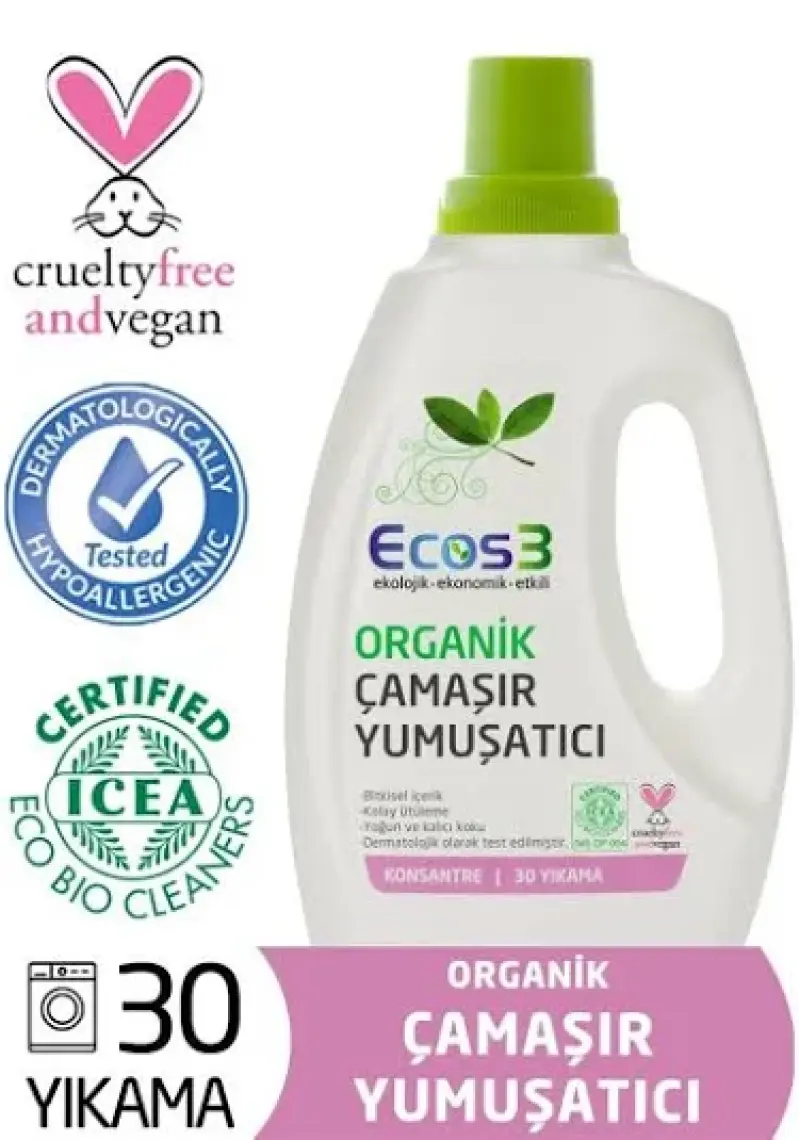 Ecos3 Çamaşır Yumuşatıcı, Organik & Vegan Sertifikalı, Ekolojik, Extra Konsantre, 30 Yıkama, 750ml