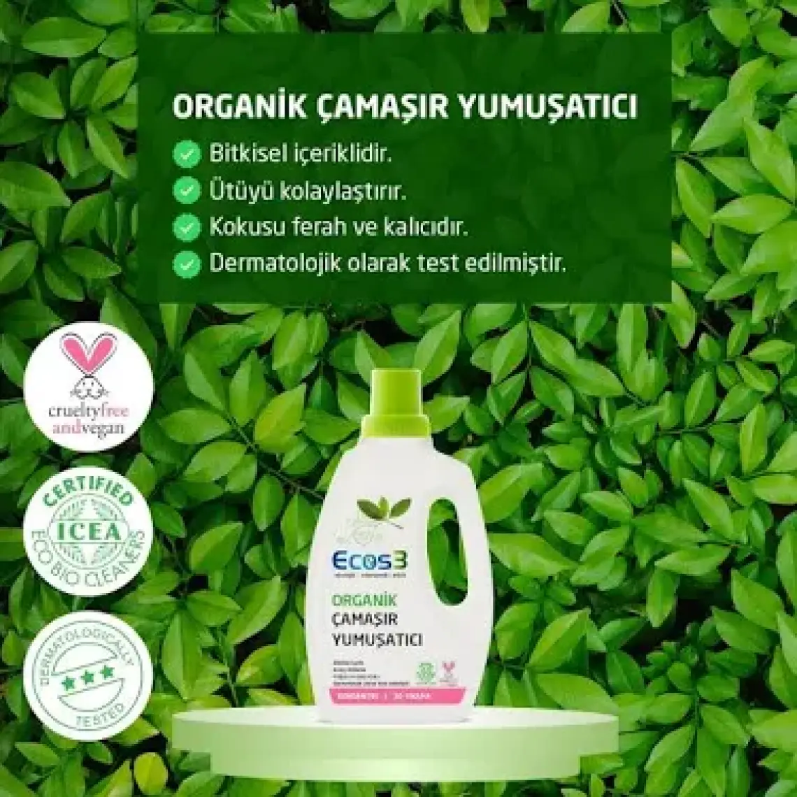 Ecos3 Çamaşır Yumuşatıcı, Organik & Vegan Sertifikalı, Ekolojik, Extra Konsantre, 30 Yıkama, 750ml