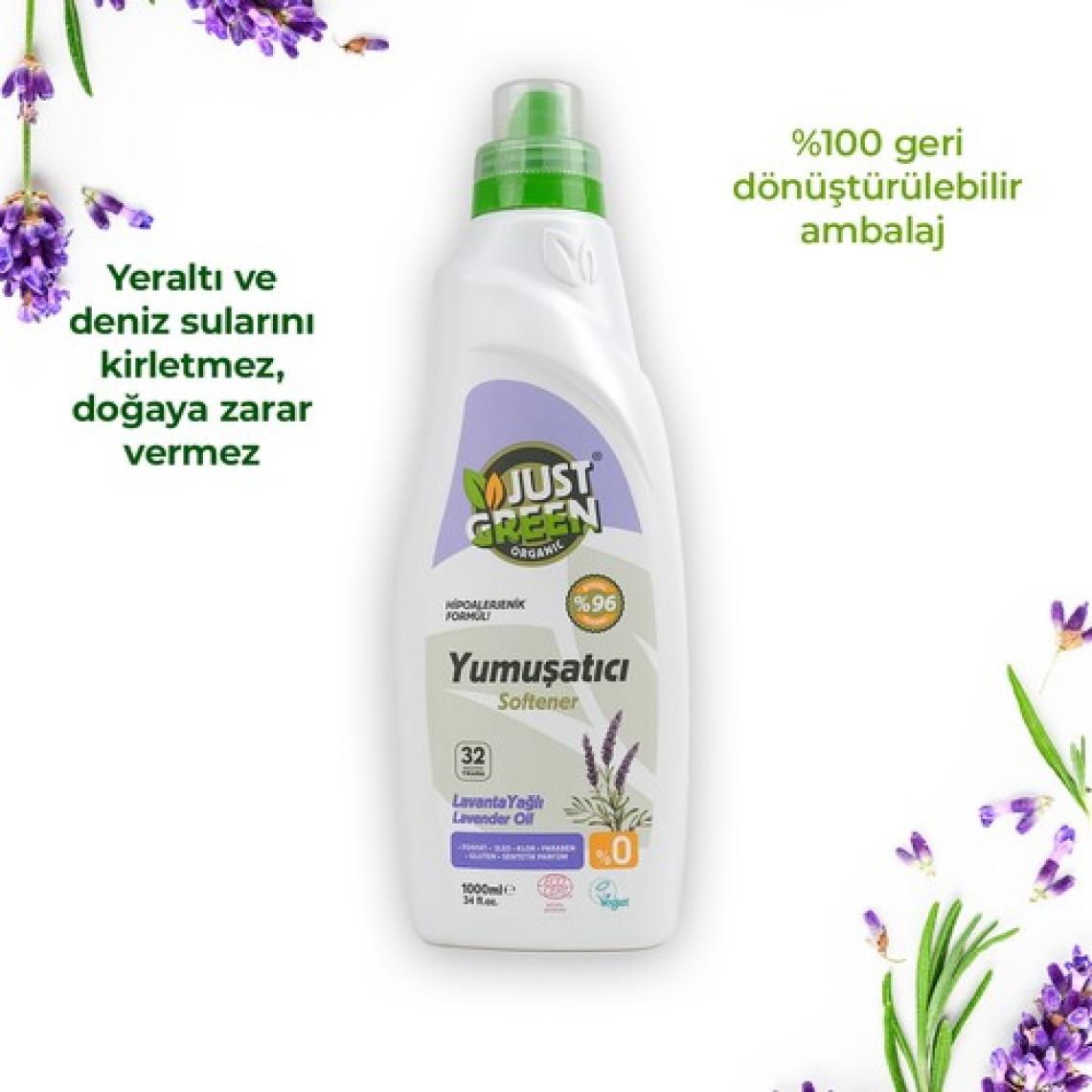 Just Green Organic Bitkisel Çamaşır Yumuşatıcı Lavanta Yağlı - %100 Doğal Ve Ferahlatıcı Yumuşaklık (1000 ML) 32 Yıkama