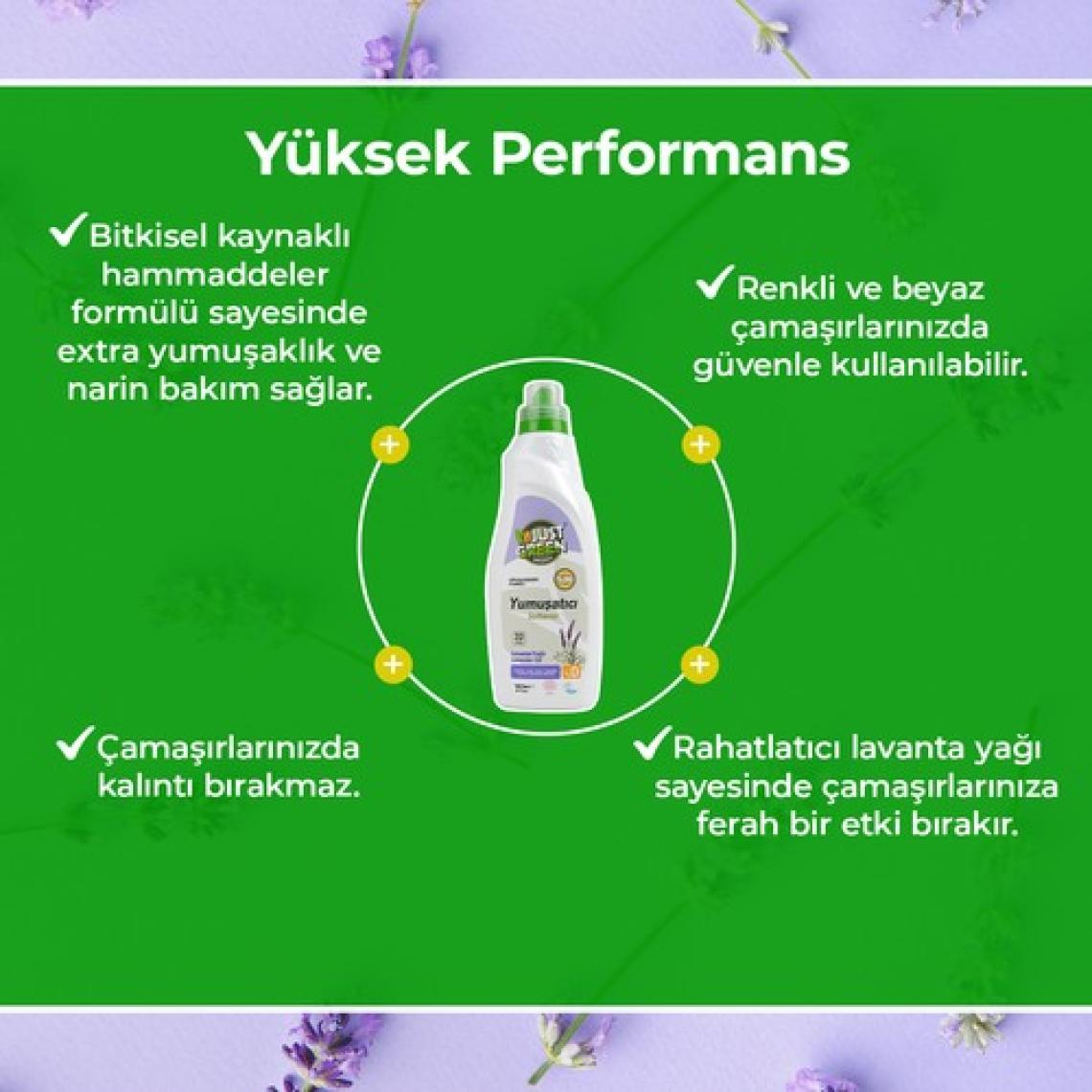 Just Green Organic Bitkisel Çamaşır Yumuşatıcı Lavanta Yağlı - %100 Doğal Ve Ferahlatıcı Yumuşaklık (1000 ML) 32 Yıkama
