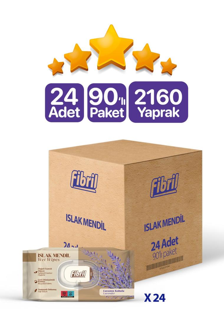 Lavanta Kokulu Islak Mendil 24x90 Pk 2160 Yaprak Doğal Esans , Geri Dönüştürülebilir Kumaş