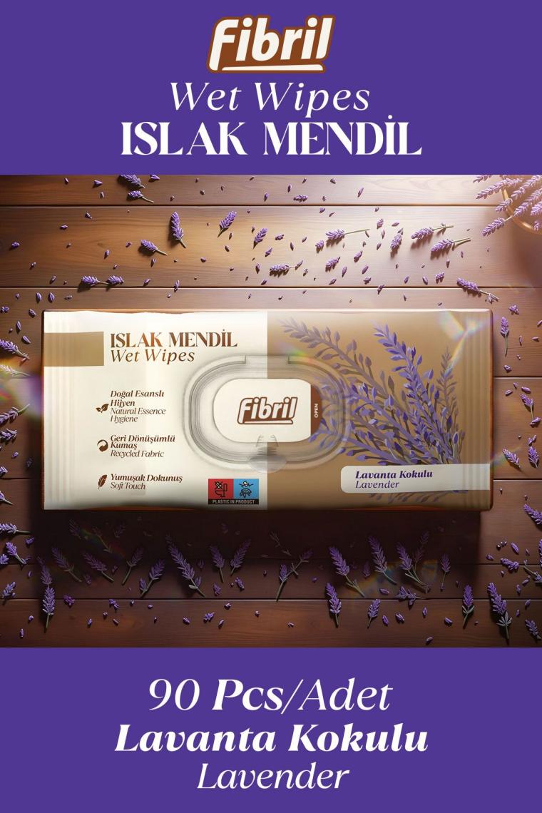 Lavanta Kokulu Islak Mendil 24x90 Pk 2160 Yaprak Doğal Esans , Geri Dönüştürülebilir Kumaş