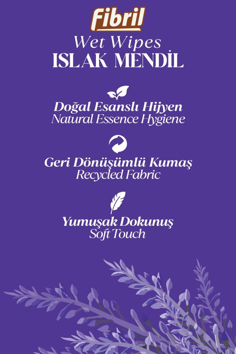 Lavanta Kokulu Islak Mendil 24x90 Pk 2160 Yaprak Doğal Esans , Geri Dönüştürülebilir Kumaş