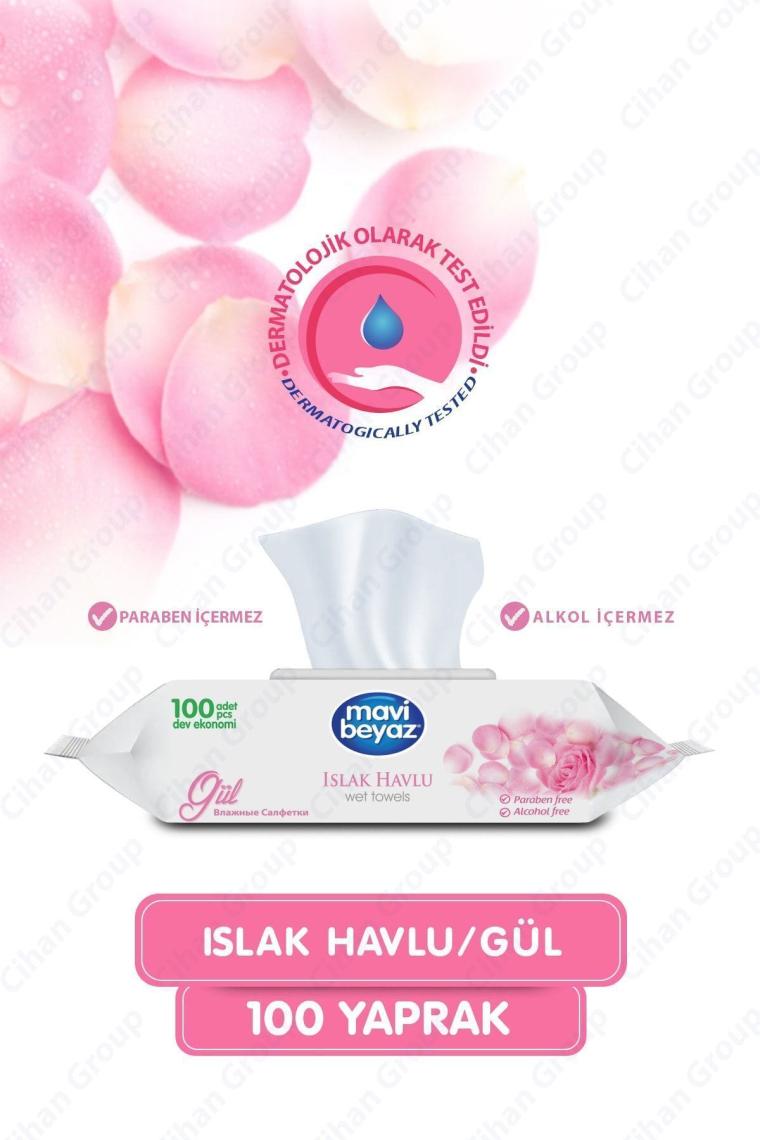 100 Yaprak Gül Kokulu Islak Mendil