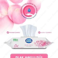 100 Yaprak Gül Kokulu Islak Mendil