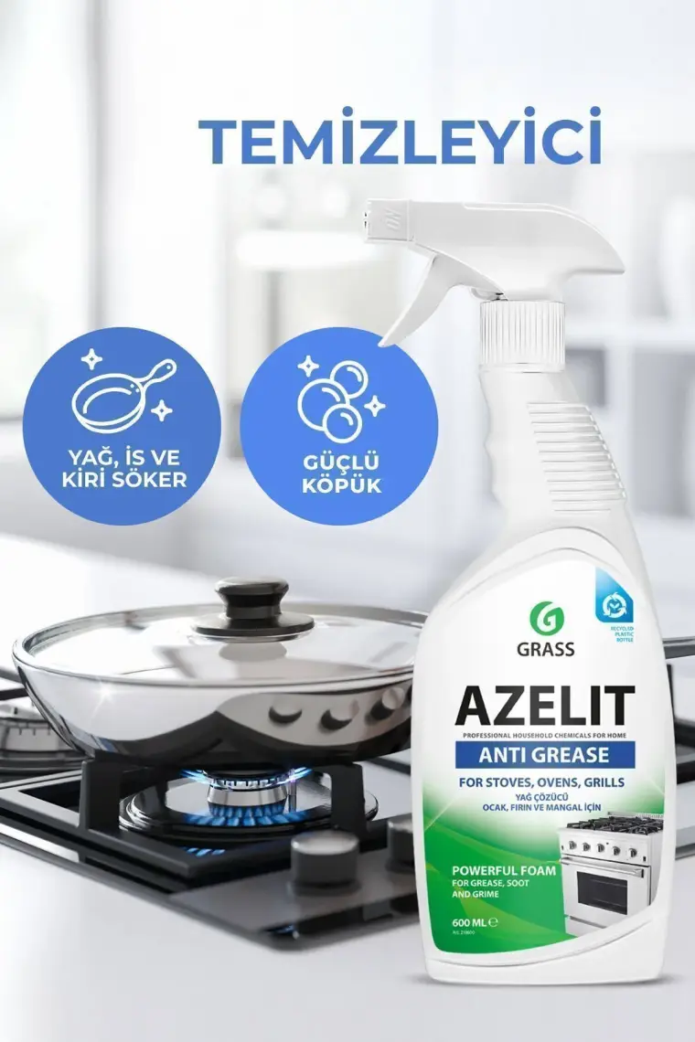 Grass Azelit Yağ & Kireç Sökücü Sprey 600ml - Fırın, Ocak, Banyo, Mutfak Temizliği İçin Hızlı Etkili Çözüm