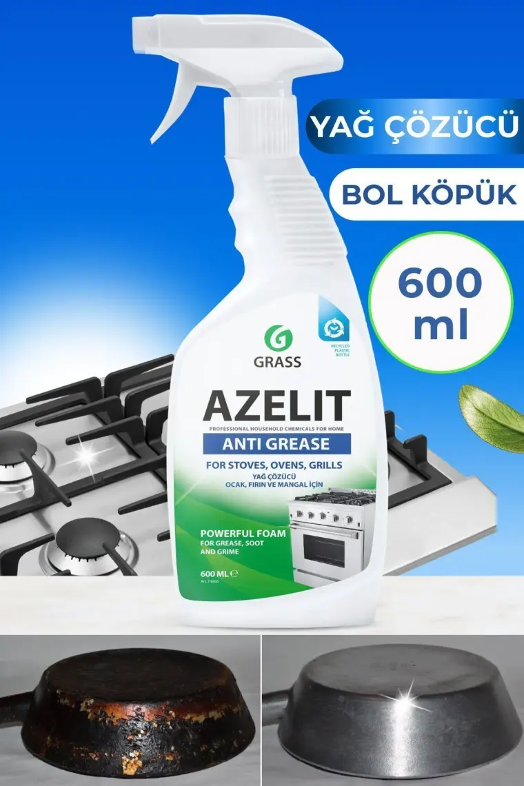 Grass Azelit Yağ & Kireç Sökücü Sprey 600ml - Fırın, Ocak, Banyo, Mutfak Temizliği İçin Hızlı Etkili Çözüm