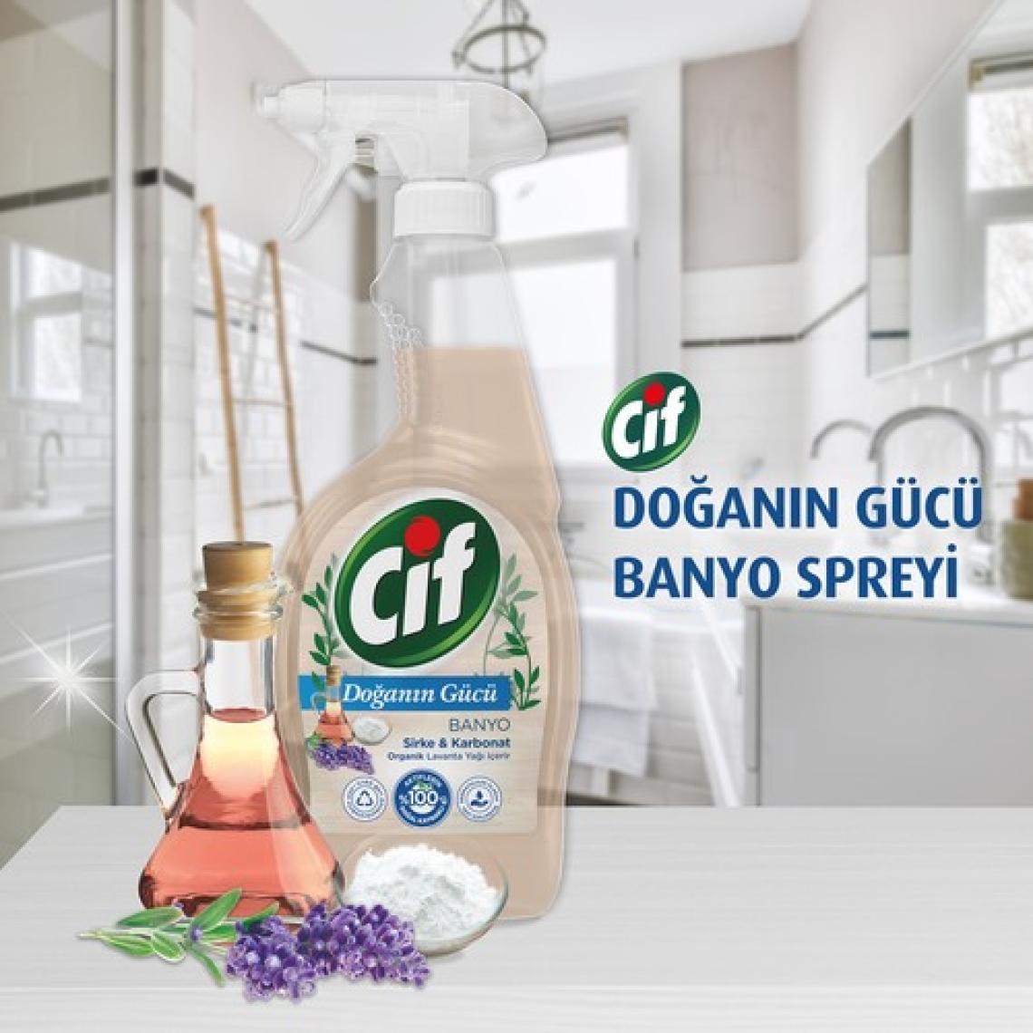 Cif Doğanın Gücü Sprey Temizleyici Banyo İçin Sirke Karbonat Organik Lavanta Yağı İçerir 750 ml