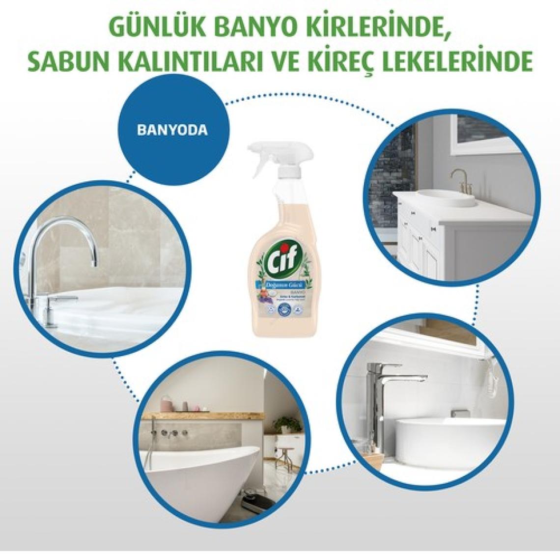 Cif Doğanın Gücü Sprey Temizleyici Banyo İçin Sirke Karbonat Organik Lavanta Yağı İçerir 750 ml